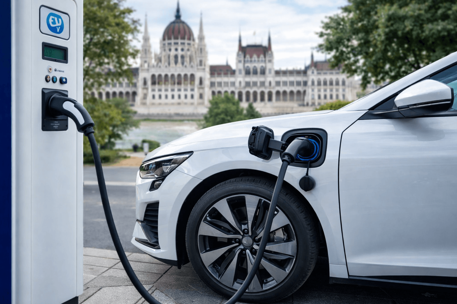 elektromos autó töltése Magyarországon modern környezetben